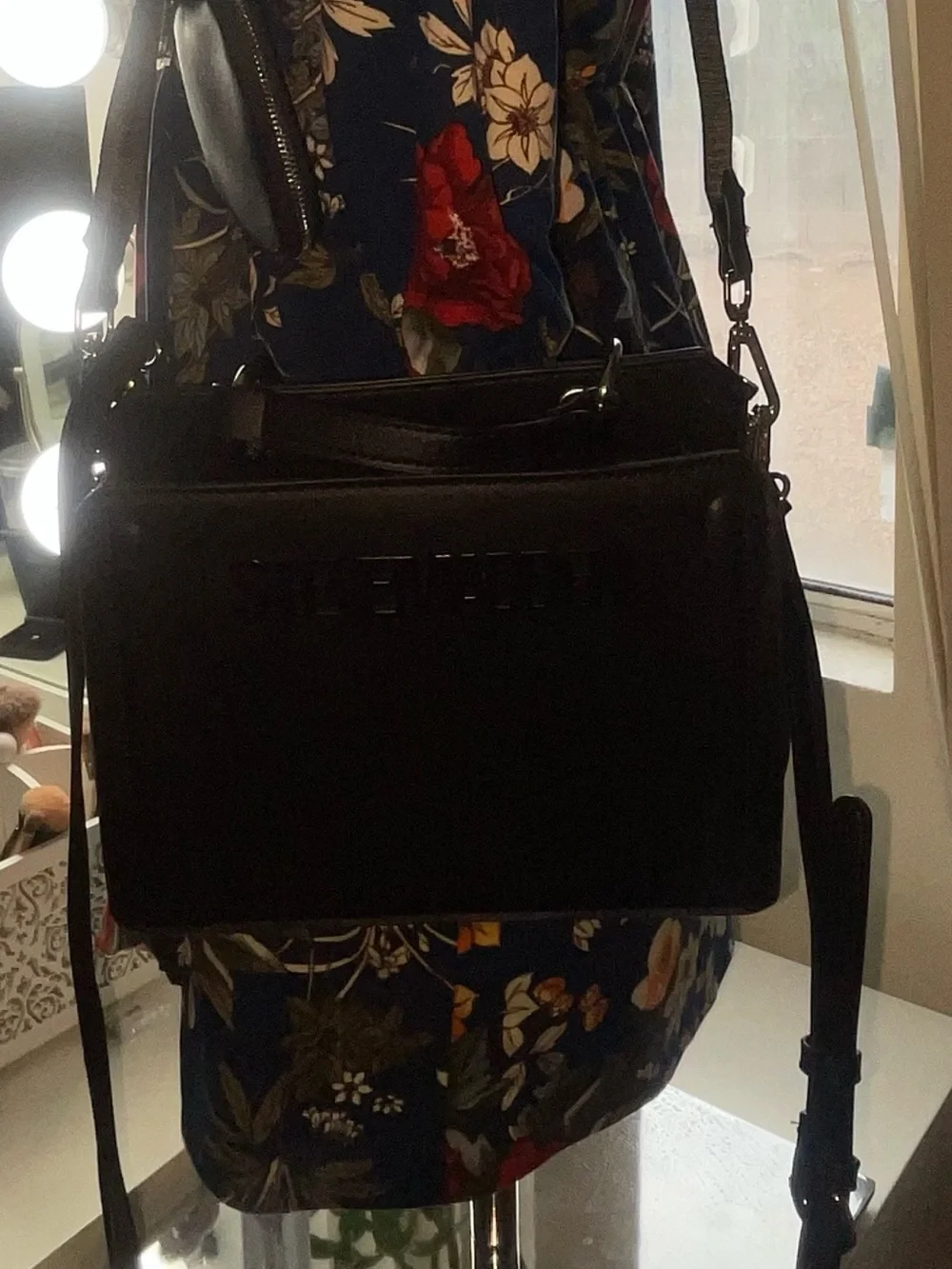 Steve Madden Black Boxy Leather Crossbody Bag